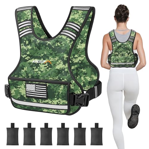Adjustable Weighted Vest, 4-10lb/12-18lb/20-32lb Vest with 6 Ironsand Weights and Large Pocket, Weight Vest for Men Women Strength Training, Running, Walking - color: Green Digi Camo, size: 12-18lbs