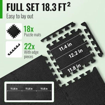 Floor Protection Mat with 18 sqft [12.6" x 12.6"] – Extra Thick Floor Mats [20% More Protection] – Non-Slip Protective Mats for Home Gym