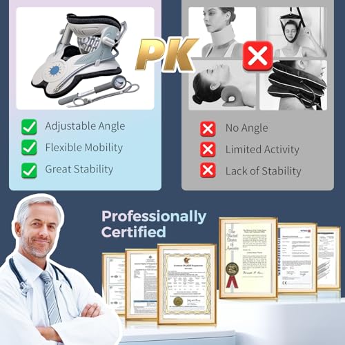 Cervical Traction Device, Neck Stretcher for Cervical Pain Relief, Air Pump Neck Brace with 3 Power Traction and 8 Airbag Support, Neck Decompression and Neck Tension Relief