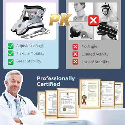 Cervical Traction Device, Neck Stretcher for Cervical Pain Relief, Air Pump Neck Brace with 3 Power Traction and 8 Airbag Support, Neck Decompression and Neck Tension Relief