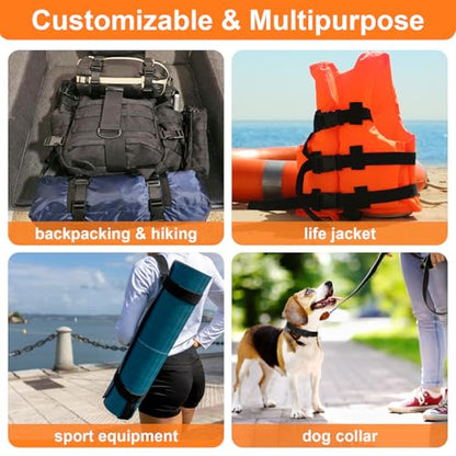 BEYOURD Buckles and Straps Set 1": 6 Yards of Thick Nylon Webbing, 6-Pack Heavy Duty Adjustable Quick Side Release Plastic Buckles, 12 Tri-Glide Slide Clips, Black (1-Inch Combo Set) - style: 1" Combo Set