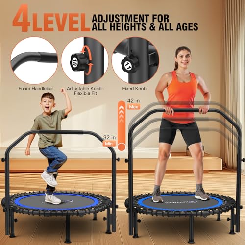 Bungee Rebounder Trampoline, ANCHEER 40" Foldable Fitness Trampoline with Resistance Ropes&Upgraded Bungees, 4 Level Adjustable Handlebar, 450LBS Capacity, Safe for Home/Cardio,Indoor/Outdoor