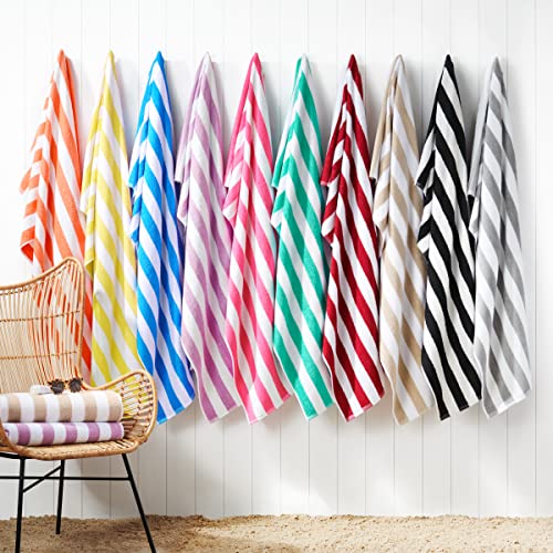Arkwright California Cabana Stripe Beach Towel - Pack of 4, Large Soft Quick Dry 100% Cotton Terry Towels Set for Pool, Swim, and Hot Tub, Oversized 30 x 70 in, Beige