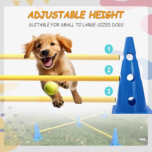 Dog Agility Hurdle Cone Set, Dog Agility Backyard Set Include Height cossbar Agility Rods, Dog Agility Equipment for Rehabilitation & Beginners(Blue+Orange+Yellow) - color: Blue+Orange+Yellow