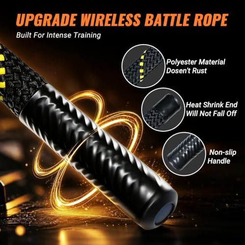 Ropeless Battle Ropes for Home Gym - Portable Cordless Battle Rope with Storage Bag, Non-Slip Handle, Low-Impact Cardio Fitness Gear for Men & Women Full Body Exercise & Arm Strength - Black - style: 1.5IN-Ropeless Battle Ropes