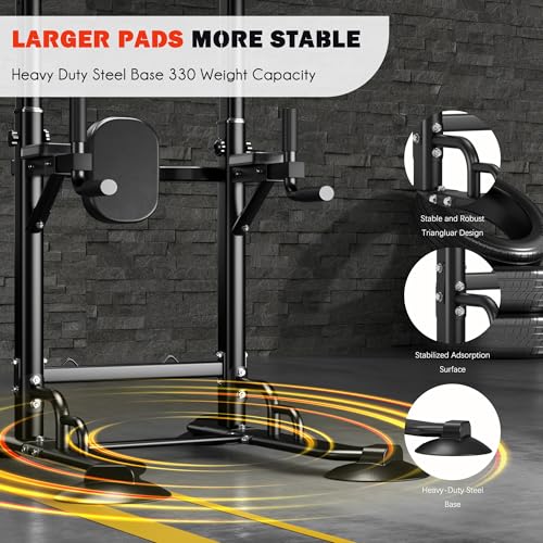 DlandHome Pull Up Bar Power Tower Dip Station, Height Adjustable Heavy Duty Workout Dip Stand, Multi-Functional Strength Training Machine for Men Women Home Gym - color: Black with Ropes