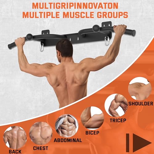 Wall Mounted Pull Up Bar - Heavy Duty Chin Up Bar, Pull-Up Bar for Garage, Joist, Wall Mount - Multifunctional Fitness Bar, Supports up to 600 Lbs - color: Black