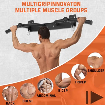 Wall Mounted Pull Up Bar - Heavy Duty Chin Up Bar, Pull-Up Bar for Garage, Joist, Wall Mount - Multifunctional Fitness Bar, Supports up to 600 Lbs - color: Black