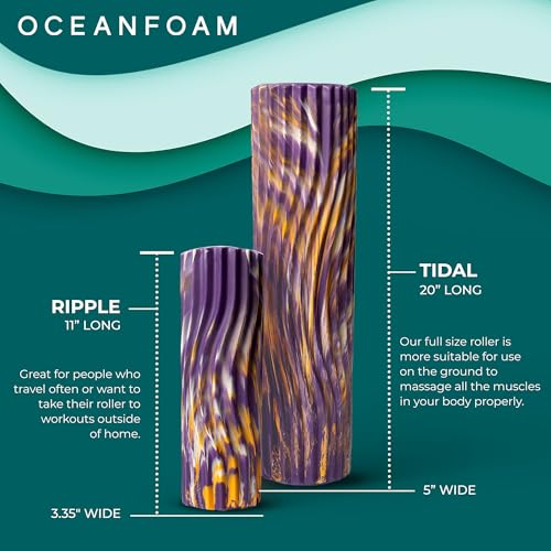 Tidal Roller - Purple, Gold & Natural Marbled - Muscle Massage Foam Roller for Back Pain & Stretching - Firm & Ergonomic Wide Wave Textured - Yoga, Athletics, Wellness - Full Size, 20" x 5" - color: Purple, Gold & Natural Marbled