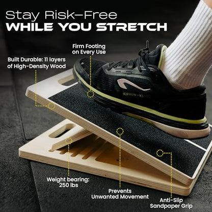 Wooden Calf Stretcher - Portable Slant Board for Calf Stretching - Bears 300 lbs - Adjustable Incline Board Physical Therapy Equipment - Reduce Injury Risk, Improve Foot, Leg & Ankle Mobility