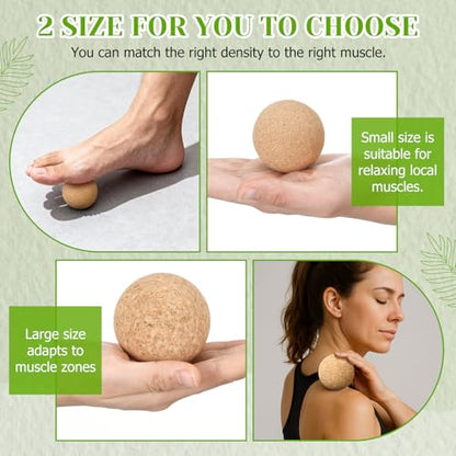 4 Pcs Cork Massage Ball Set Peanut Double Lacrosse and Spherical Massage Balls for Muscle Pain Relief Stress Travel Yoga Therapy