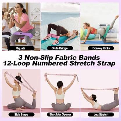 Fabric Resistance Bands for Working Out, Fabric Booty Bands for Legs and Butt with Stretching Strap Included, Non-Slip Glute Bands for Yoga Pilates Home Fitness
