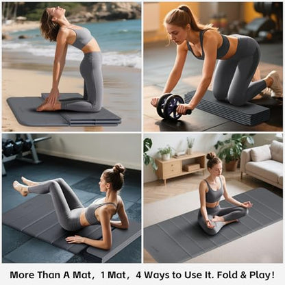 Foldable Yoga Mat,Thickened,0.4"Thick (10mm）,76"x26" | 12-Fold Design,SGS Certified TPE,Non-Slip & No Smell,Ultra Portability,For Yoga,Gym,Pilates,Home Workouts