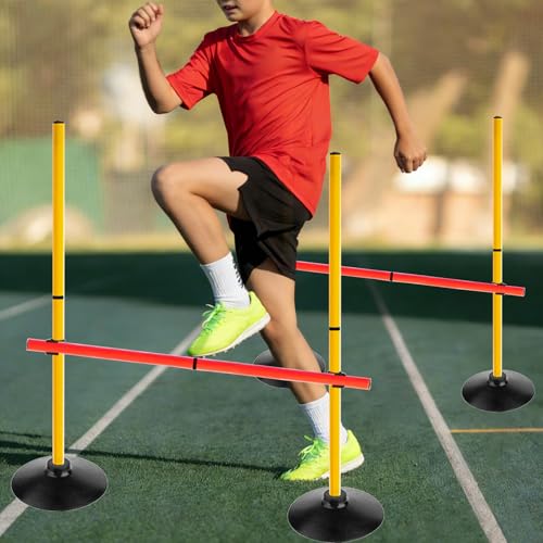 Adjustable Height Agility Speed Hurdles with Rubber Base, Training Equipment Set for Soccer, Track and Field, Detachable Agility Poles