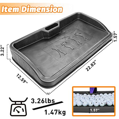 Heavy Duty Golf Ball Tray - with Cell Phone Holder Record Golf Swing - 100 Ball Capacity - High Impact Rubber Golf Tray Compatible with All Hitting Mats