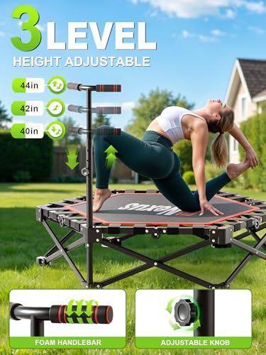 42" Foldable Mini Trampoline- 450lb Capacity Fitness Rebounder w/3-Level Adjustable T-Bar, Adults Workout Trampoline, Non-Slip Pad | Foldable Design for Home/Gym