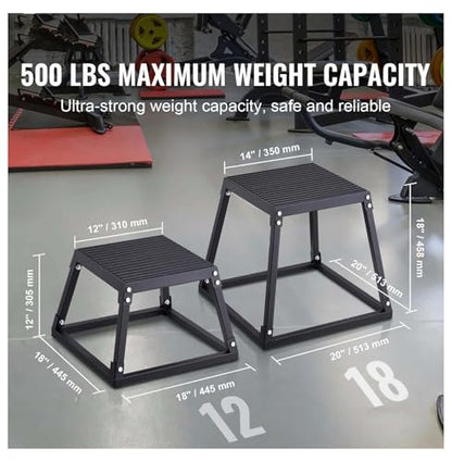 Plyometric Jump Box 18 Inch - Steel Plyo Box for Fitness, Agility Training - Anti-Slip Workout Platform for Home Gym - Strength & Conditioning - Black
