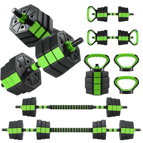 4-in-1 Octagonal Adjustable Dumbbell Set (66/88Lbs) – Converts to Barbell, Kettlebell & Push-Up Stand, Home Gym Free Weights for Men & Women, Full Body Workout with Anti-Slip Handles, Space-Saving - color: Black and green, size: 88 Lbs