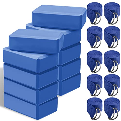 Outus 20 Pack Yoga Blocks and Straps Non-Slip EVA Foam Blocks with Metal D Ring Straps for Gym Exercise and Workout