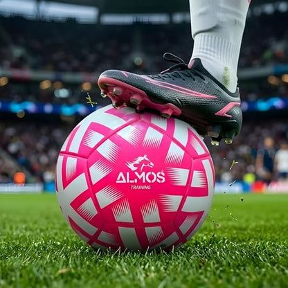 Almos Size 4 & 5 Soccer Ball for Adults, PVC Top Layer Laminated with EVA Foam, Training & Official Match Size Game Ball, Deflated Outdoor Pink Soccer Balls - size: 5