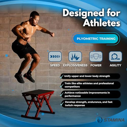 Stamina X 12" to 24" Adjustable Height Plyo Step Up Exercise Box For Home Workout with Access to Muuv, Non-Slip Surface and Workout Guide, Black/Red | 12" to 24" Adjustable Height Plyo Step Up Exercise Box for home workouts; Access to müüv; Non-Slip Surfa