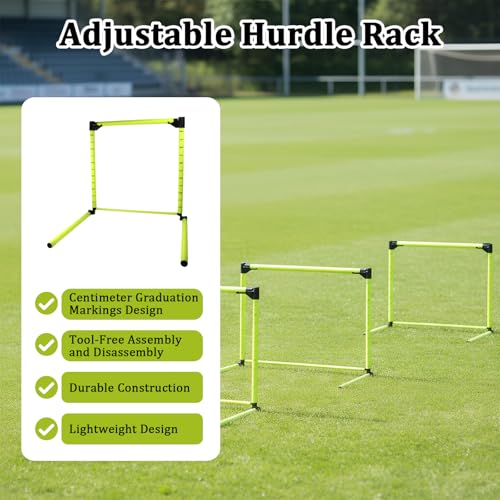 3PCS Adjustable Height Hurdles Training Equipment, Agility Hurdles with Storage Bag, Removable Track Hurdle, Speed Training Equipment for Soccer, Football and Track & Field Sports