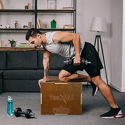 Yes4All Plyo Box, 3-in-1 Wooden Box Jumps for Home Gym, 450 lbs Boxes Step Up with Smooth Edges & Wide Built-in Handles for Jumping, Strength Training, Lunges, Squats, Dips - color: C. Wood - Moss Brown, style: 16" x 14" x 12"