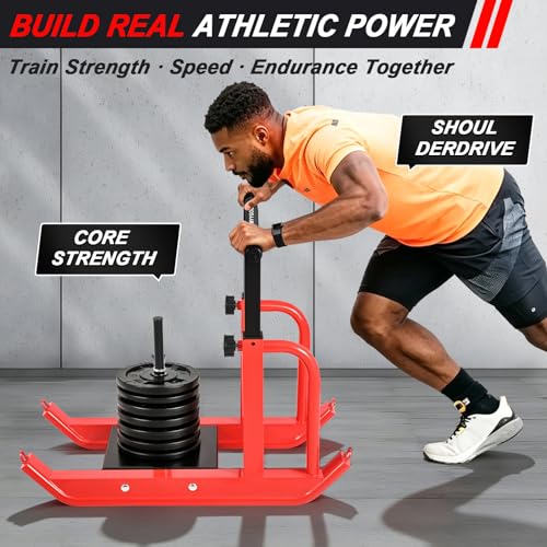 Heavy-Duty Adjustable Training Sled, 5-Level Height Adjustment, Push/Pull Dual-Use, Compatible with 1" & 2" Weight Plates, Strength & Speed Training for Soccer, Fitness & Conditioning, All-Ages