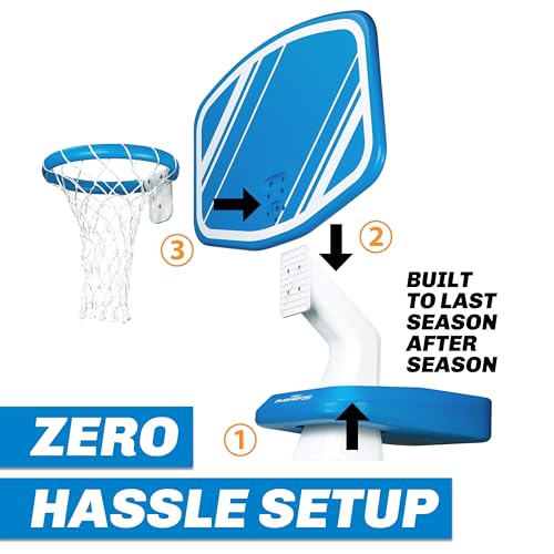GoSports Splash Hoop PRO Pool Basketball Game – Modern Poolside Basketball Hoop with Backboard, Ball & Pump – Swimming Pool Basketball Hoop for Inground & Above Ground Pools - color: Blue
