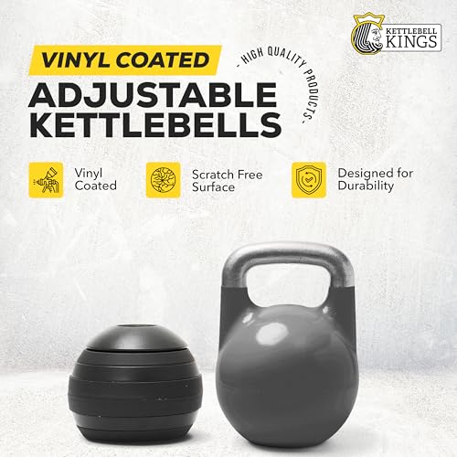 Kettlebell Kings Adjustable Kettlebell Set, 26-70 lb - Strength Training Kettlebells with 7 Plates - Secure Lock System and Durable Steel Kettle Bell for Swings, Squats, Presses and Full-Body Training