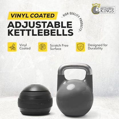 Kettlebell Kings Adjustable Kettlebell Set, 26-70 lb - Strength Training Kettlebells with 7 Plates - Secure Lock System and Durable Steel Kettle Bell for Swings, Squats, Presses and Full-Body Training