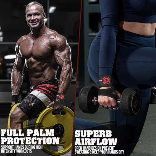 Ventilated Weight Lifting Gloves for Men & Women with Wrist Wrap Support – Padded Fingerless Gym Workout Gloves with Non-Slip Grip for Fitness, Weightlifting & Cross Training