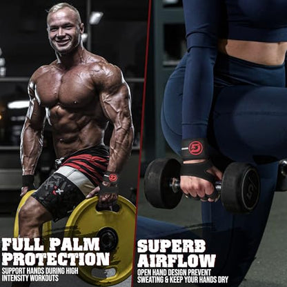 Ventilated Weight Lifting Gloves for Men & Women with Wrist Wrap Support – Padded Fingerless Gym Workout Gloves with Non-Slip Grip for Fitness, Weightlifting & Cross Training