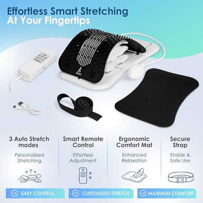 Back Stretcher for Lower Back Pain Relief, Lumbar Back Stretcher with Manual and Remote Control, Adjustable Traction Device with Comfort Mat for Spinal Decompression, Sciatica & Scoliosis