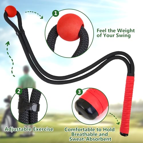 Golf Rope Swing Trainer Set-Golf Swing Training Aid,Improved Golfers Swing and Master Tempo,Golf Gifts for Men Golfers,Included Swing Correcting Arm Band&Rope Trainer with Weighted Ball