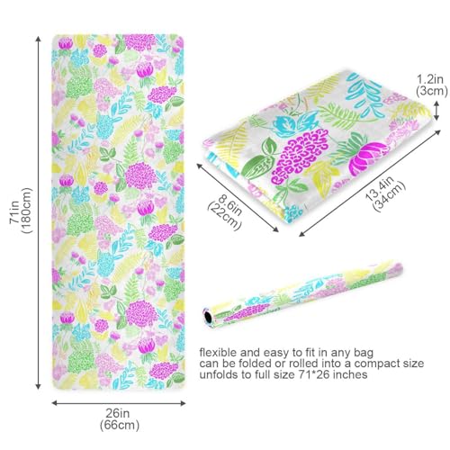 Pastel Floral Leaves Thin Yoga Mat for Women Men, Non-Slip Rubber Base Sweat Absorbent Exercise Mat for Indoor/Outdoor, Portable Foldable with Storage Bag, 71"x26"
