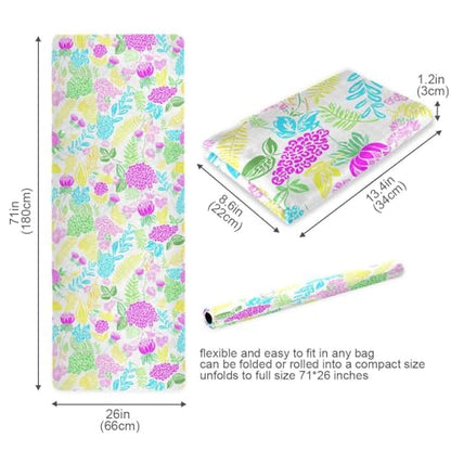 Pastel Floral Leaves Thin Yoga Mat for Women Men, Non-Slip Rubber Base Sweat Absorbent Exercise Mat for Indoor/Outdoor, Portable Foldable with Storage Bag, 71"x26"