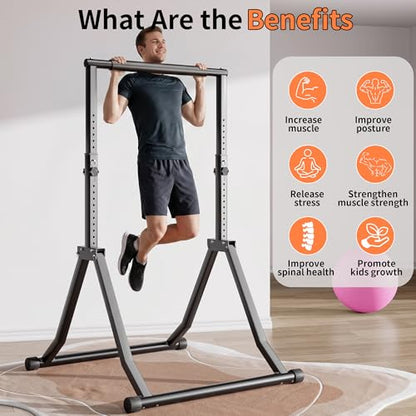 Foldable Power Tower Dip Station for Pull Ups, 66.1"-84.6" 12 Level 700 LBS, Adjustable Dip Handles & Assistance Bands Foldable Home Gym Equipment - color: 66"-85"