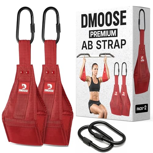 DMoose Fitness Hanging Ab Straps for Pull Up Bar & Core Strength Training - Soft Padded Exercise Straps for Ab Swing & Leg Raises, Hang Bar Strap with 2 Steel Carabiners - Abs Equipment for Home & Gym - color: Red Premium