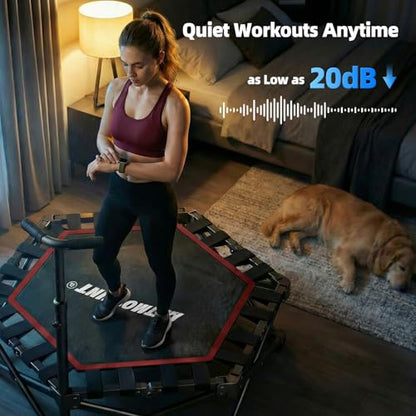 EAST MOUNT 42" Foldable Mini Trampoline for Adults, Quiet Fitness Rebounder with Adjustable Handle, No-Assembly Indoor Exercise Trampoline, 450LBS Capacity