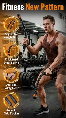 Ropeless Battle Ropes with Weighted Springs, Portable Weighted Home Fitness Training Tool for Low-Impact Exercise, HIIT & Strength Building, Suitable for Men and Women (Orange-Black)