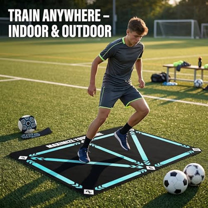 Football Footstep Training Mat – Soccer Agility Mat Non-Slip Silent Indoor & Outdoor Footwork Equipment for Speed Coordination & Ball Control