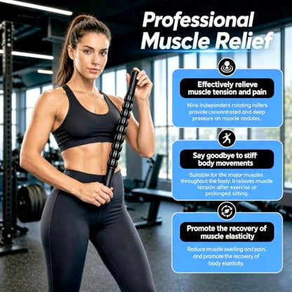 Muscle Roller Stick - A Full-Body Massage Roller that Can Relieve Muscle Soreness, Cramps and Tension After Exercise. It is a Handheld Physical Therapy and Recovery Tool（Black） - color: Black