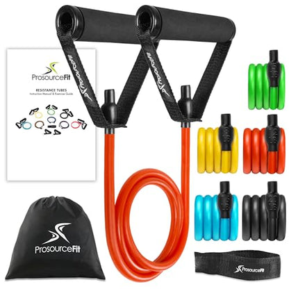 ProsourceFit Single Stackable Resistance Bands with Door Anchor and Exercise Guide, 8-12 LB, Heavy Duty Fitness Tube for Full-Body Exercises and Home Workouts