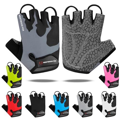 WESTWOOD FOX Cycling Gloves Half Finger Unisex Padded Grips Palm Bicycle Summer MTB Bike Gloves for Men Women Non-Slip Fingerless Short Mountain Bike Sports Hiking Climbing Gym