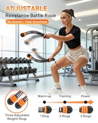 Weighted Ropeless Battle Ropes — 3 Pack Adjustable Portable Ropeless Battle Ropes for Home Gym, Workout Exercise Rope for Low-Impact Workout, HIIT and Low-Impact Aerobic Training for Men & Women