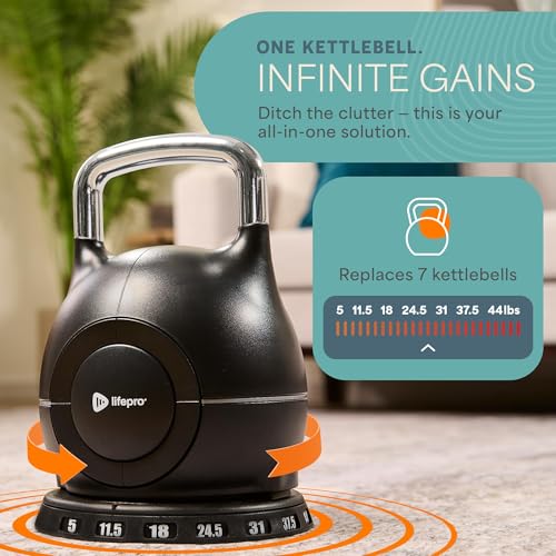 LifePro 7-in-1 Adjustable Kettlebell – PowerStone, Die-Cast Aluminum & Steel, Space-Saving Set with Handle-Twist Adjustment – Strength Training Kettlebell with Storage Base - size: 45.8 Pounds