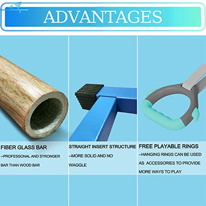 Gymnastics Bar for Kids with Rings Set, 7 Heights Adjustable Easy Folding Gymnastic Training Bar Kids Monkey Horizontal Bars - Max Load 300LBS