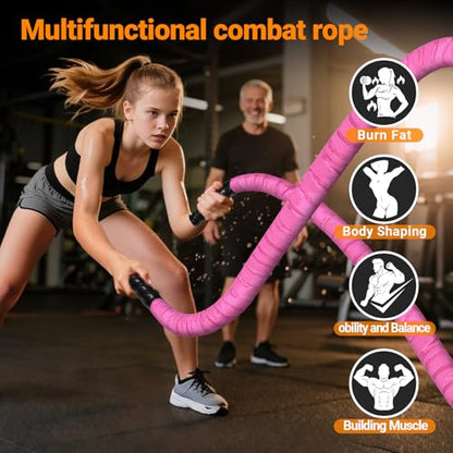 Battle Ropes for Home Gym 1 Inch Diameter 30FT Length Workout Rope Exercise Rope Training Ropes with Protective Sleeve for Kids Men Women Exercise Fitness & Strength Training-Pink - style: 1IN -30FT - Pink