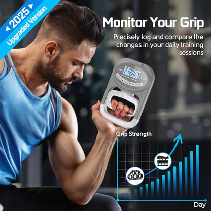 Grip Strength Tester Hand Dynamometer - Grip Strength Trainer Electronic Hand Gripper Strengthener Wrist Exerciser Meter Digital Training Gauge 265 Lbs / 120 Kgs for Sport School Home Use - color: Gray
